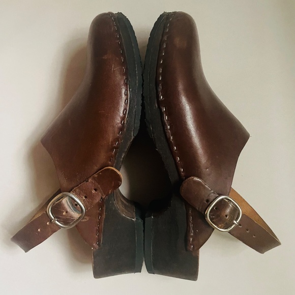Bosabo Size 7 Brown Leather Wood Sole Clogs - Picture 8 of 16